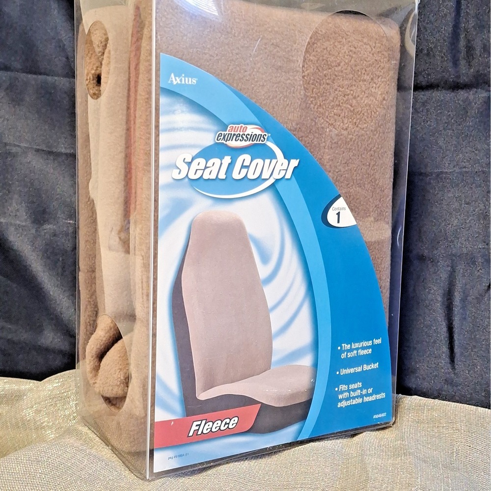 Auto Expressions Seat Cover Universal Bucket Seat w Headrest Brown Beige 1 Pack